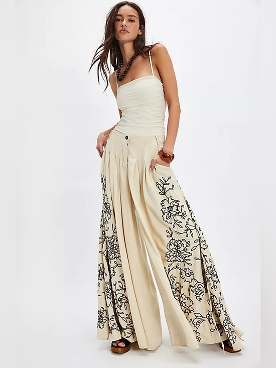 Free People Pants - NWOT free people What You Know Embroidered Wide-Leg Pants